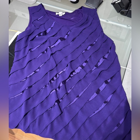 💜 Vintage Stunning Jaipur Purple Sleeveless Top with Satin Front Pleats - Size L - Picture 9 of 15